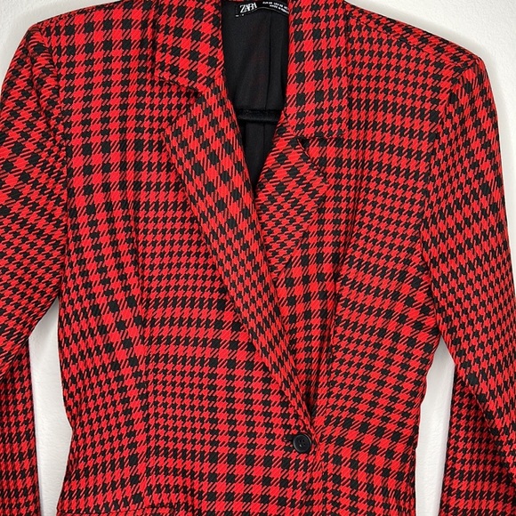 Zara red houndstooth blazer romper XS - Picture 7 of 14